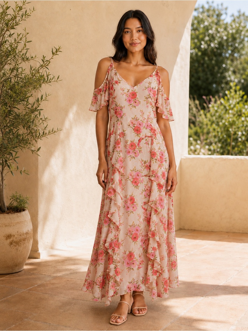 Old Navy Floral Cold-Shoulder Maxi Dress